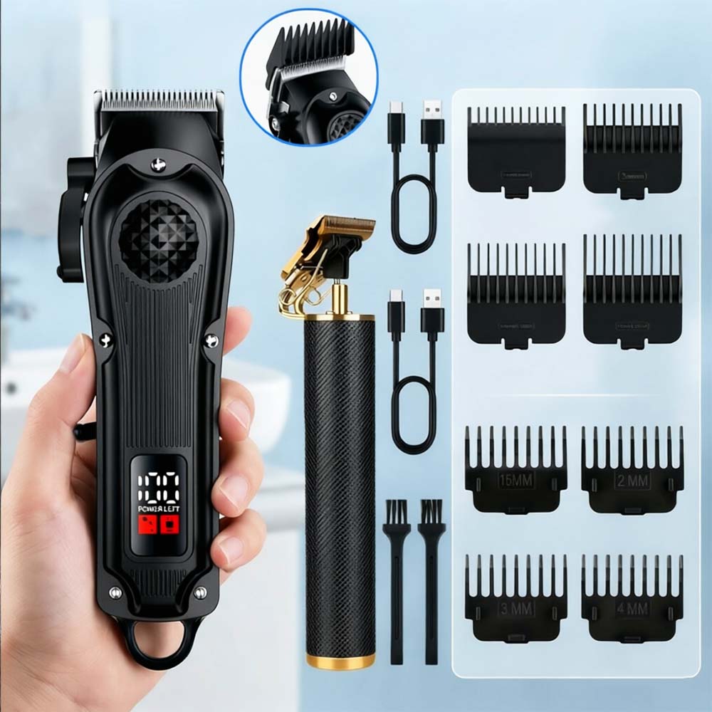 Men'S Grooming Gift Set - Professionelle Haarschneidemaschine mit LED-Anzeige, Kabelloser Aufladbarer